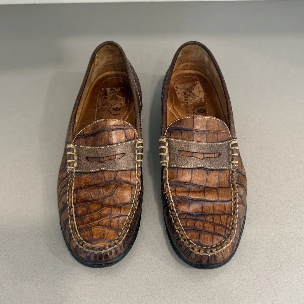 Martin Dingman Bill Alligator Penny Loafers Men's 8 Brown Old Money Heritage